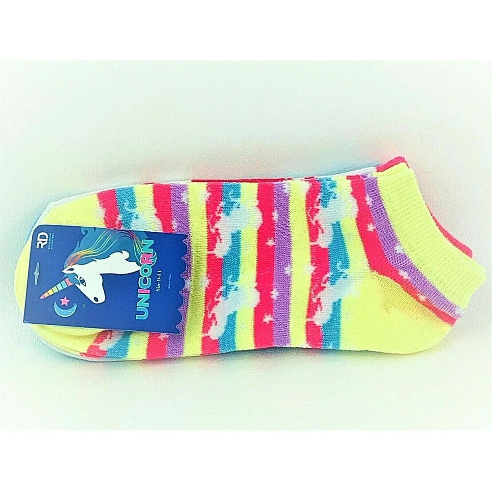 Women's Girls 3 Pk Unicorn Low Cut Socks Novelty Print Pink, Multi Blue Sz 9-11